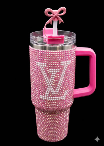 Bigman CrystalMonarch 40oz Rhinestone Insulated Tumbler with Handle & Straw | Luxury Bling Stainless Steel Travel Mug