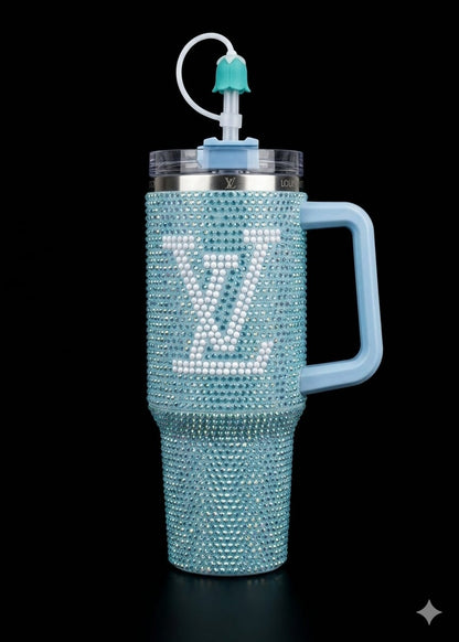 Bigman CrystalMonarch 40oz Rhinestone Insulated Tumbler with Handle & Straw | Luxury Bling Stainless Steel Travel Mug