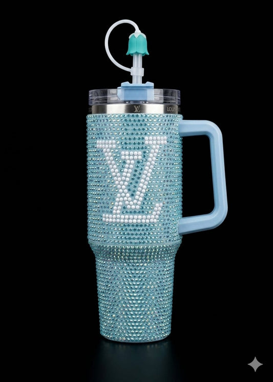 Bigman CrystalMonarch 40oz Rhinestone Insulated Tumbler with Handle & Straw | Luxury Bling Stainless Steel Travel Mug