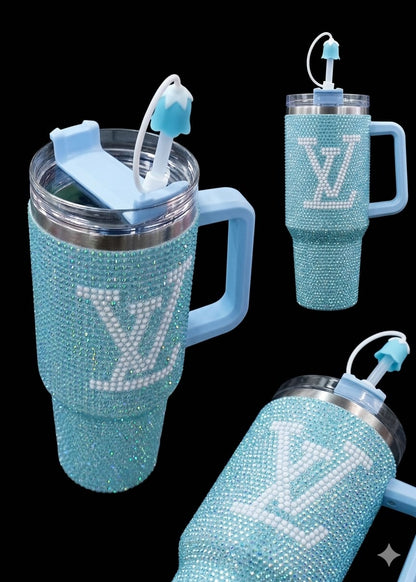 Bigman CrystalMonarch 40oz Rhinestone Insulated Tumbler with Handle & Straw | Luxury Bling Stainless Steel Travel Mug