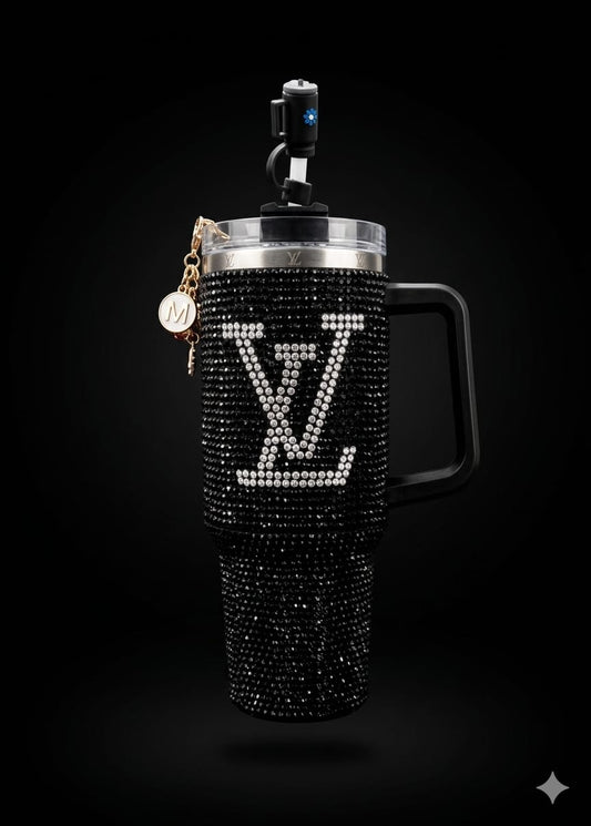 Bigman CrystalMonarch 40oz Rhinestone Insulated Tumbler with Handle & Straw | Luxury Bling Stainless Steel Travel Mug