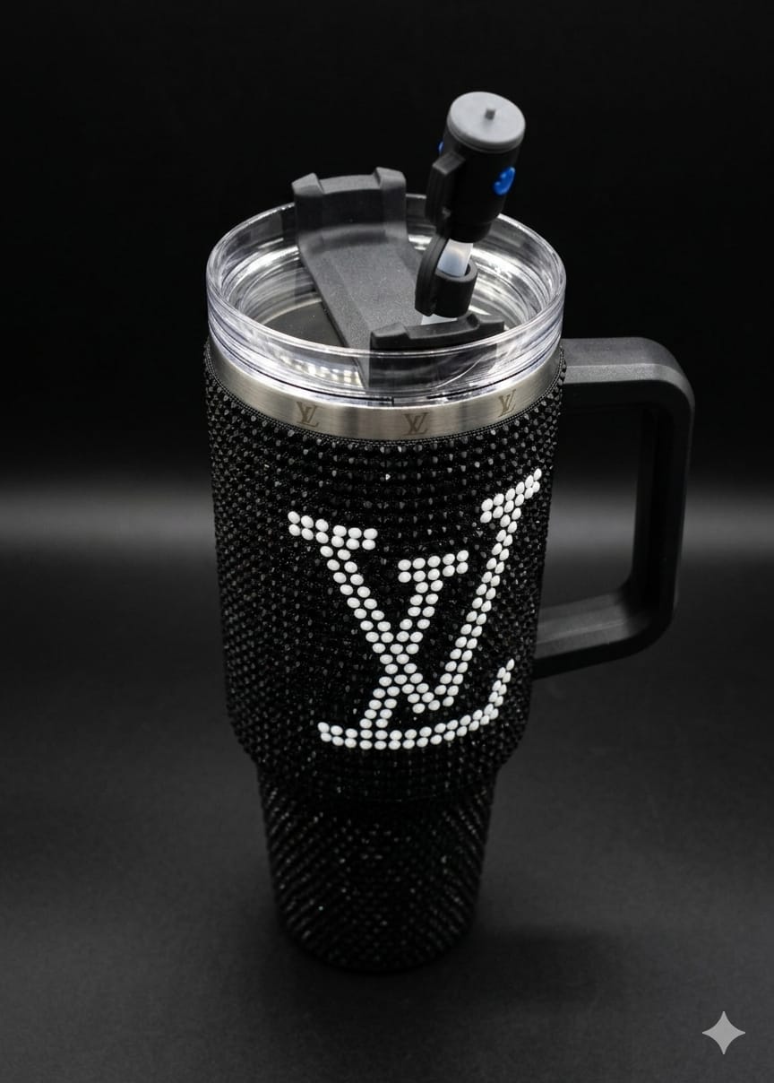 Bigman CrystalMonarch 40oz Rhinestone Insulated Tumbler with Handle & Straw | Luxury Bling Stainless Steel Travel Mug