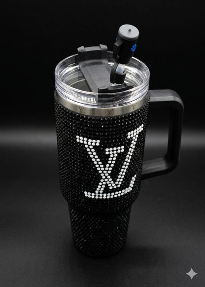 Bigman CrystalMonarch 40oz Rhinestone Insulated Tumbler with Handle & Straw | Luxury Bling Stainless Steel Travel Mug