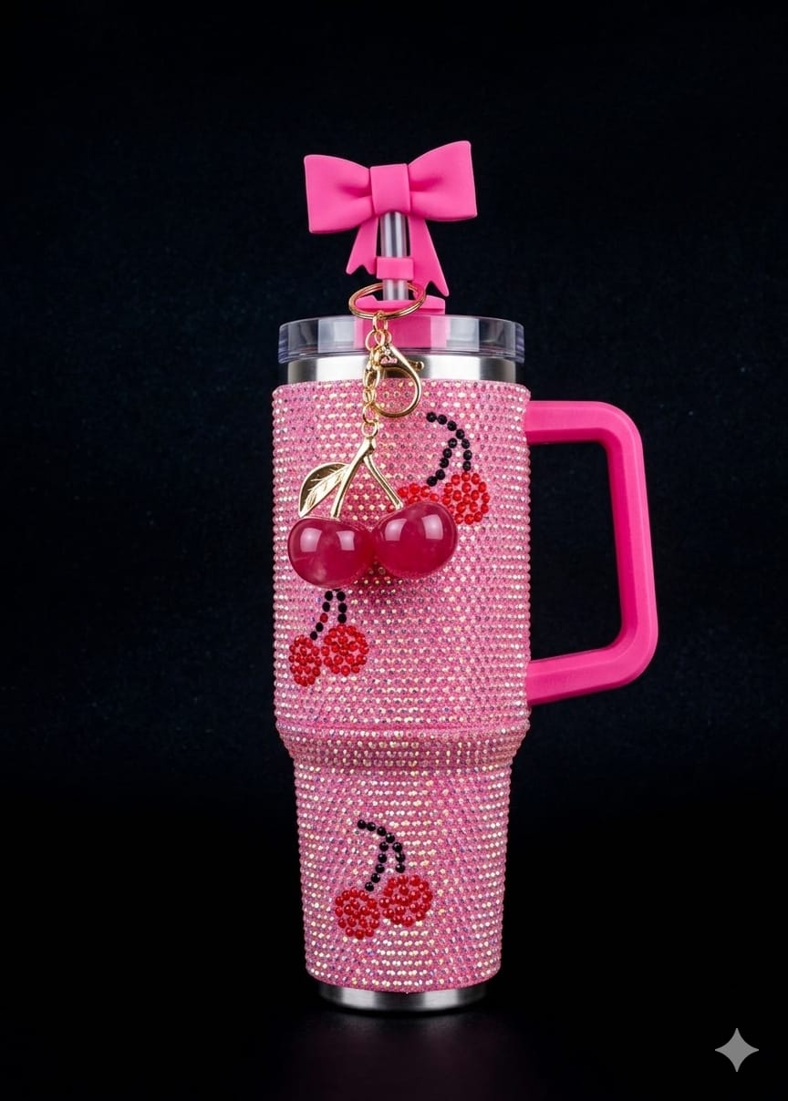 BIGMAN CrystalCherry 40oz Tumbler | Rhinestone Travel Mug