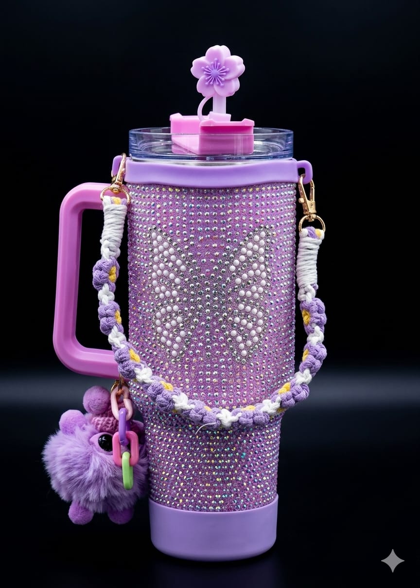 Bigman ButterflyAura Luxe 40oz Rhinestone Insulated Tumbler with Accessories | Luxury Butterfly Bling Stainless Steel Travel Mug with Handle & Straw