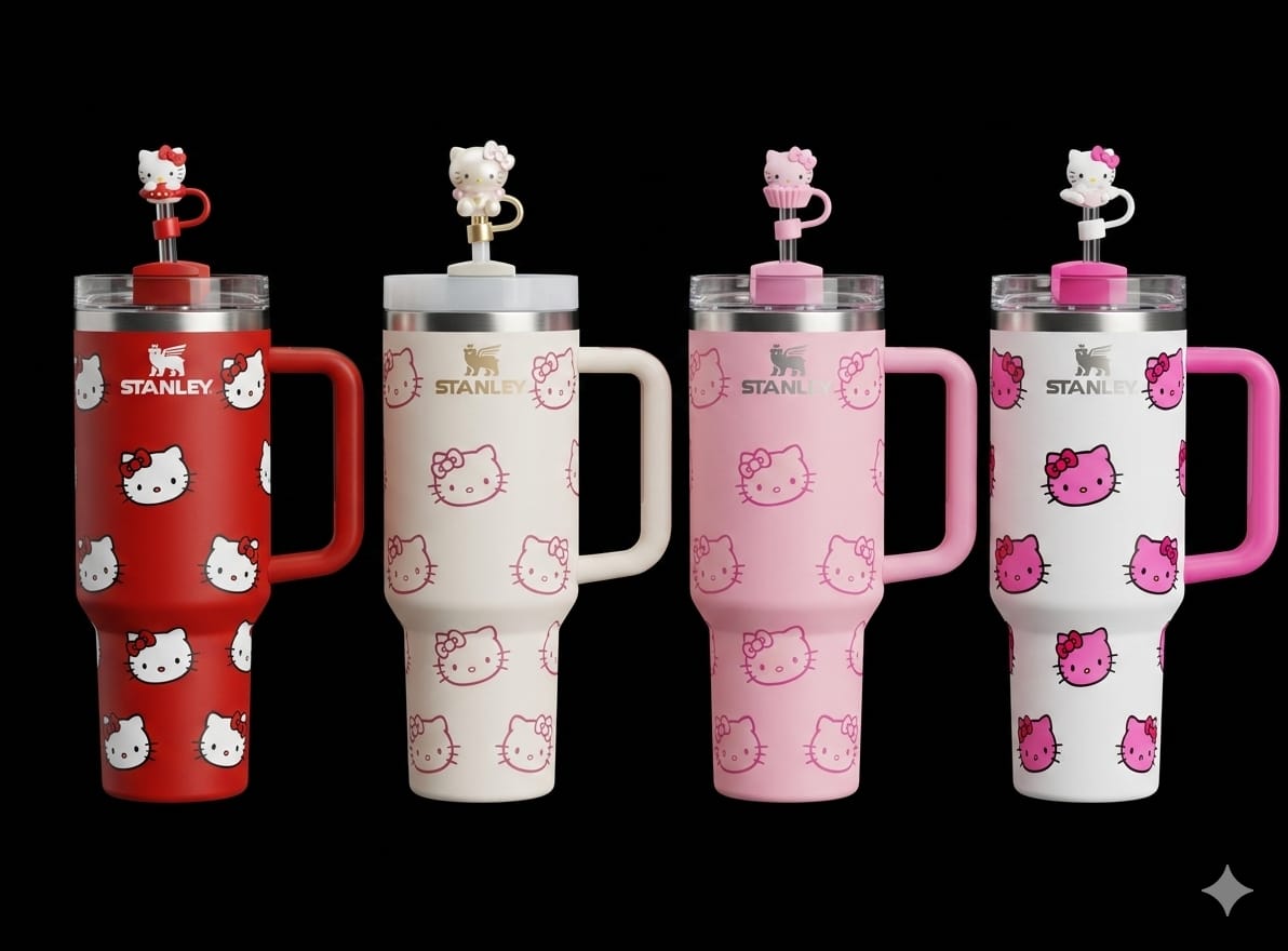 Bigman KittyGlow Tumbler – Premium Vacuum Insulated Travel Mug with Handle & Straw | Cute Kitty Collection | Hot & Cold Drink Tumbler