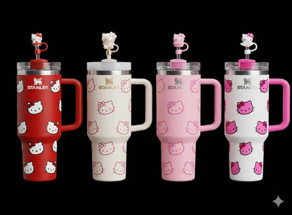 Bigman KittyGlow Tumbler – Premium Vacuum Insulated Travel Mug with Handle & Straw | Cute Kitty Collection | Hot & Cold Drink Tumbler