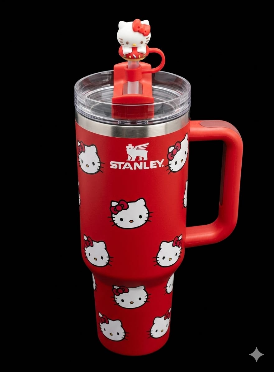 Bigman KittyGlow Tumbler – Premium Vacuum Insulated Travel Mug with Handle & Straw | Cute Kitty Collection | Hot & Cold Drink Tumbler