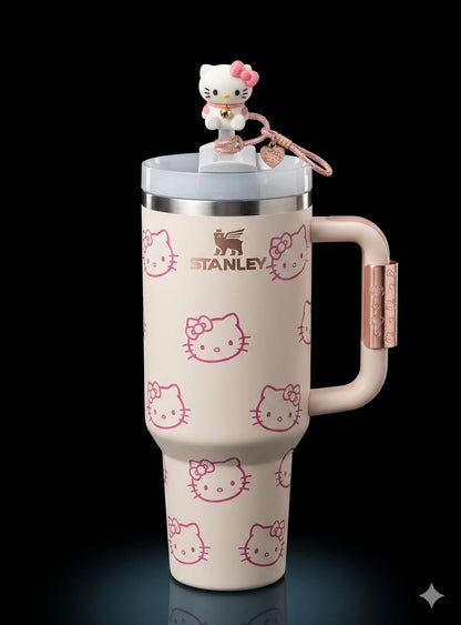 Bigman KittyGlow Tumbler – Premium Vacuum Insulated Travel Mug with Handle & Straw | Cute Kitty Collection | Hot & Cold Drink Tumbler
