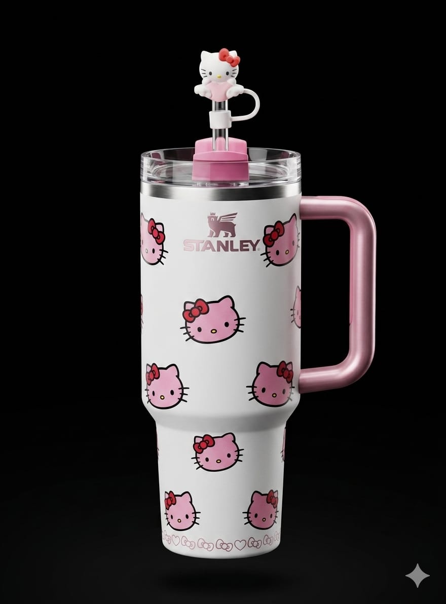Bigman KittyGlow Tumbler – Premium Vacuum Insulated Travel Mug with Handle & Straw | Cute Kitty Collection | Hot & Cold Drink Tumbler