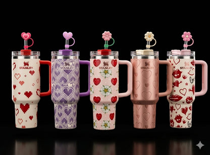 Bigman LoveSip Elite – Premium Vacuum Insulated Travel Tumbler with Handle & Straw | Romantic Heart Collection | Hot & Cold Drink Mug