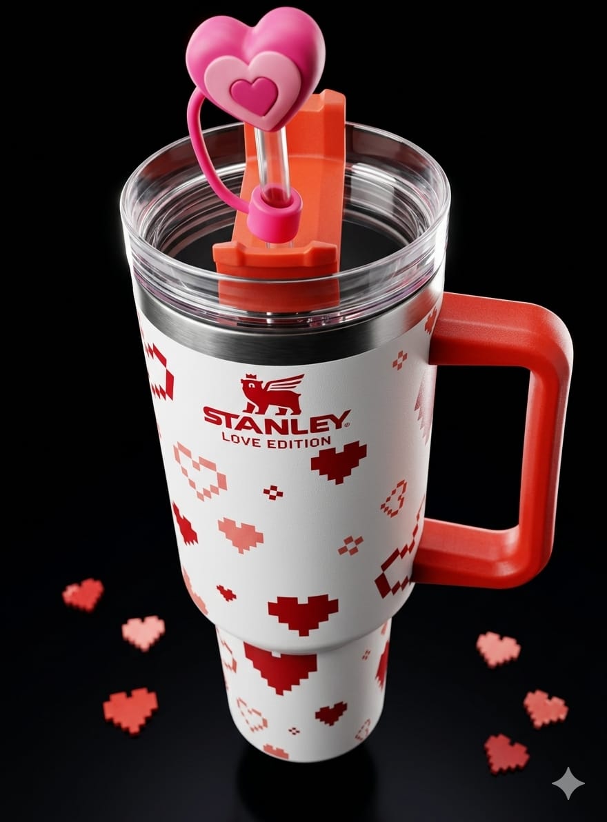 Bigman LoveSip Elite – Premium Vacuum Insulated Travel Tumbler with Handle & Straw | Romantic Heart Collection | Hot & Cold Drink Mug