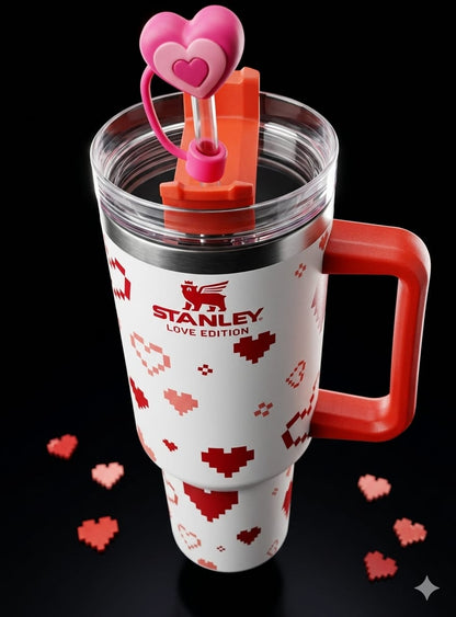 Bigman LoveSip Elite – Premium Vacuum Insulated Travel Tumbler with Handle & Straw | Romantic Heart Collection | Hot & Cold Drink Mug