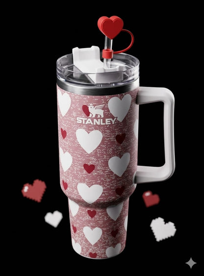 Bigman LoveSip Elite – Premium Vacuum Insulated Travel Tumbler with Handle & Straw | Romantic Heart Collection | Hot & Cold Drink Mug