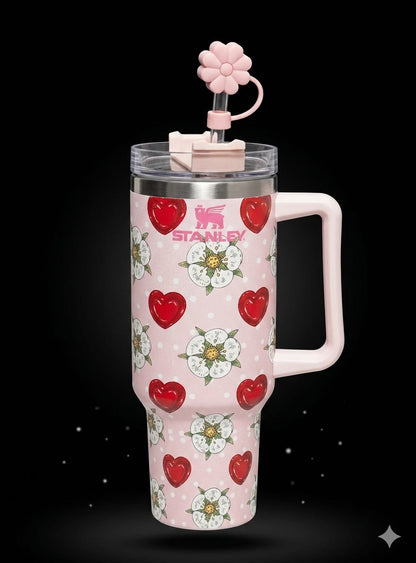 Bigman LoveSip Elite – Premium Vacuum Insulated Travel Tumbler with Handle & Straw | Romantic Heart Collection | Hot & Cold Drink Mug