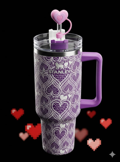 Bigman LoveSip Elite – Premium Vacuum Insulated Travel Tumbler with Handle & Straw | Romantic Heart Collection | Hot & Cold Drink Mug
