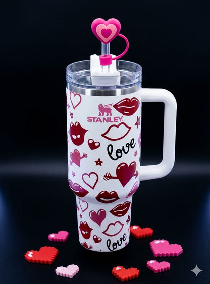 Bigman LoveSip Elite – Premium Vacuum Insulated Travel Tumbler with Handle & Straw | Romantic Heart Collection | Hot & Cold Drink Mug