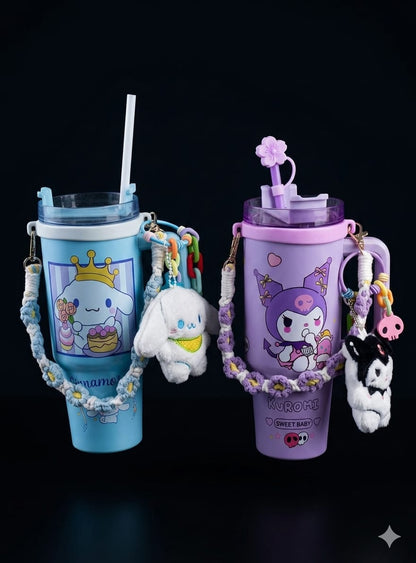 Bigman CozyCharm Cup – Premium Insulated Straw Cup with Shoulder Strap & Plush Charm | Cute Character Collection | Hot & Cold Drink Cup