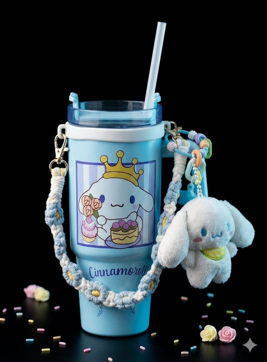 Bigman CozyCharm Cup – Premium Insulated Straw Cup with Shoulder Strap & Plush Charm | Cute Character Collection | Hot & Cold Drink Cup