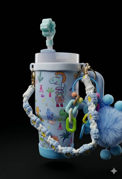 Bigman DinoCharm Luxe 14oz Insulated Kids Tumbler with Accessories | Leak-Proof Straw Cup | Cute Dinosaur Design | Portable Handle Mug
