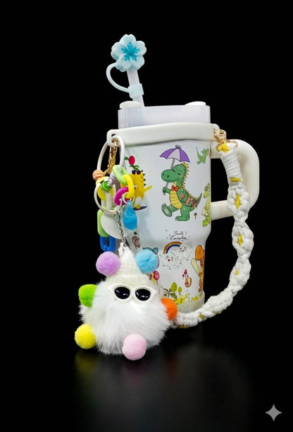 Bigman DinoCharm Luxe 14oz Insulated Kids Tumbler with Accessories | Leak-Proof Straw Cup | Cute Dinosaur Design | Portable Handle Mug