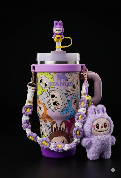 Bigman LabubuCharm Luxe 14oz Insulated Kids Tumbler with Accessories | Leak-Proof Straw Cup | Cute Labubu Character Design | Portable Handle Mug