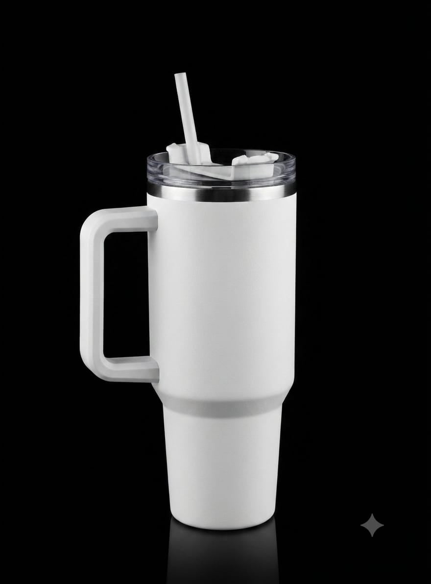 Bigman Arctic White Tumbler 40oz – Premium Stainless Steel Insulated Travel Mug with Handle & Straw