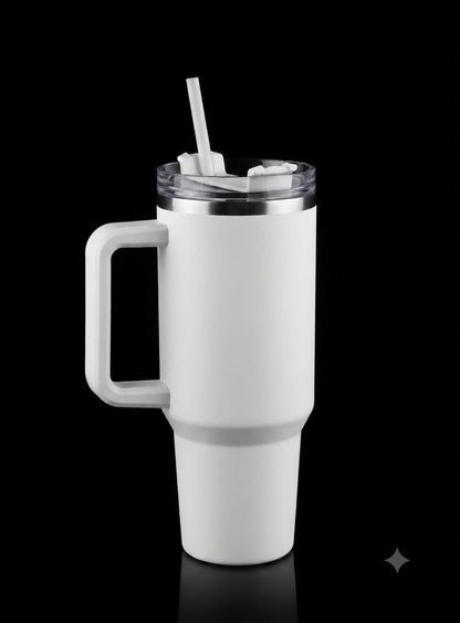 Bigman Arctic White Tumbler 40oz – Premium Stainless Steel Insulated Travel Mug with Handle & Straw
