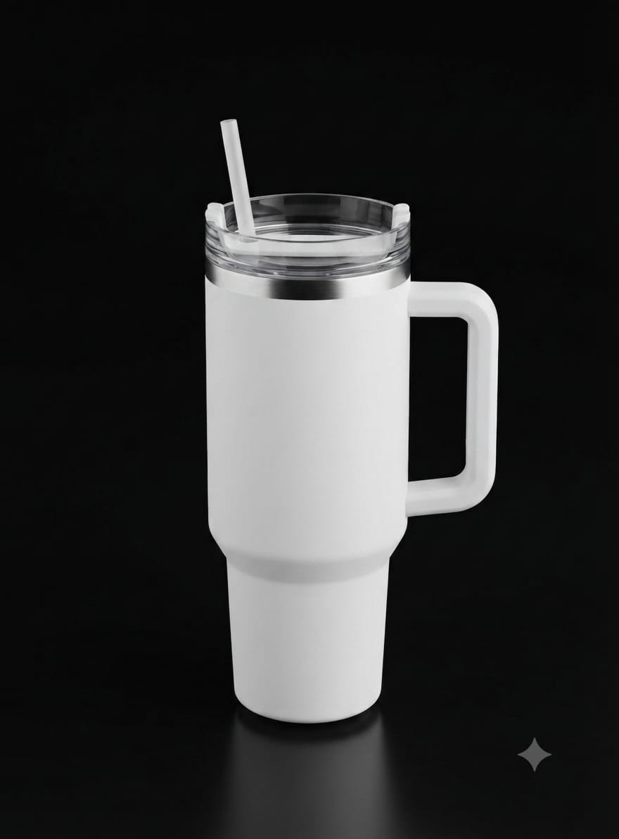 Bigman Arctic White Tumbler 40oz – Premium Stainless Steel Insulated Travel Mug with Handle & Straw