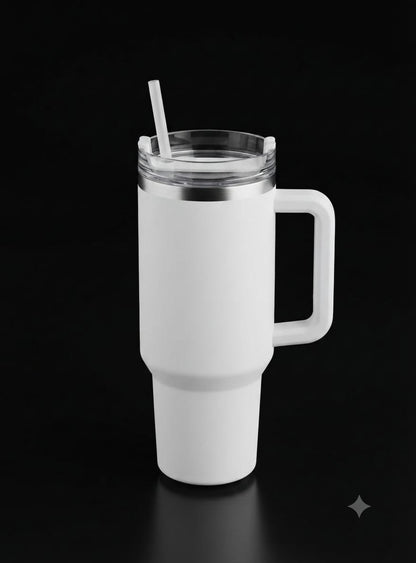 Bigman Arctic White Tumbler 40oz – Premium Stainless Steel Insulated Travel Mug with Handle & Straw