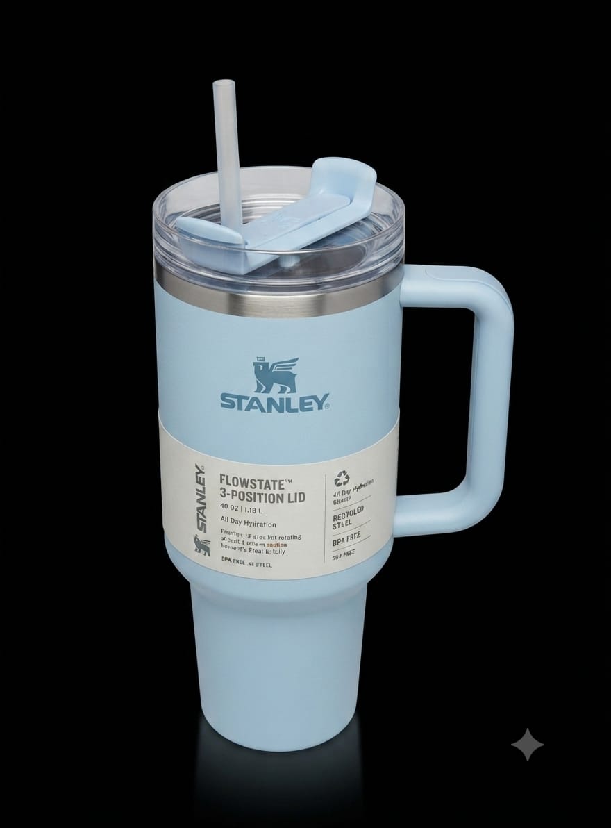 Bigman Ice Blue Tumbler 40oz – Premium Stainless Steel Insulated Travel Mug with Handle & Straw