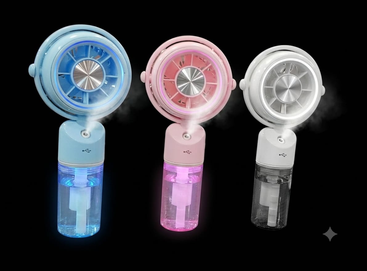 Bigman MistBreeze Fan – Rechargeable Portable Cooling Fan with Mist Spray & LED Light