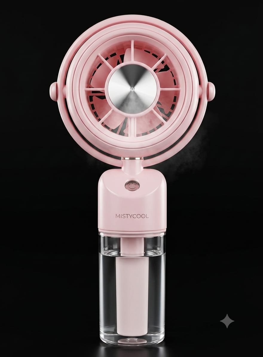 Bigman MistBreeze Fan – Rechargeable Portable Cooling Fan with Mist Spray & LED Light