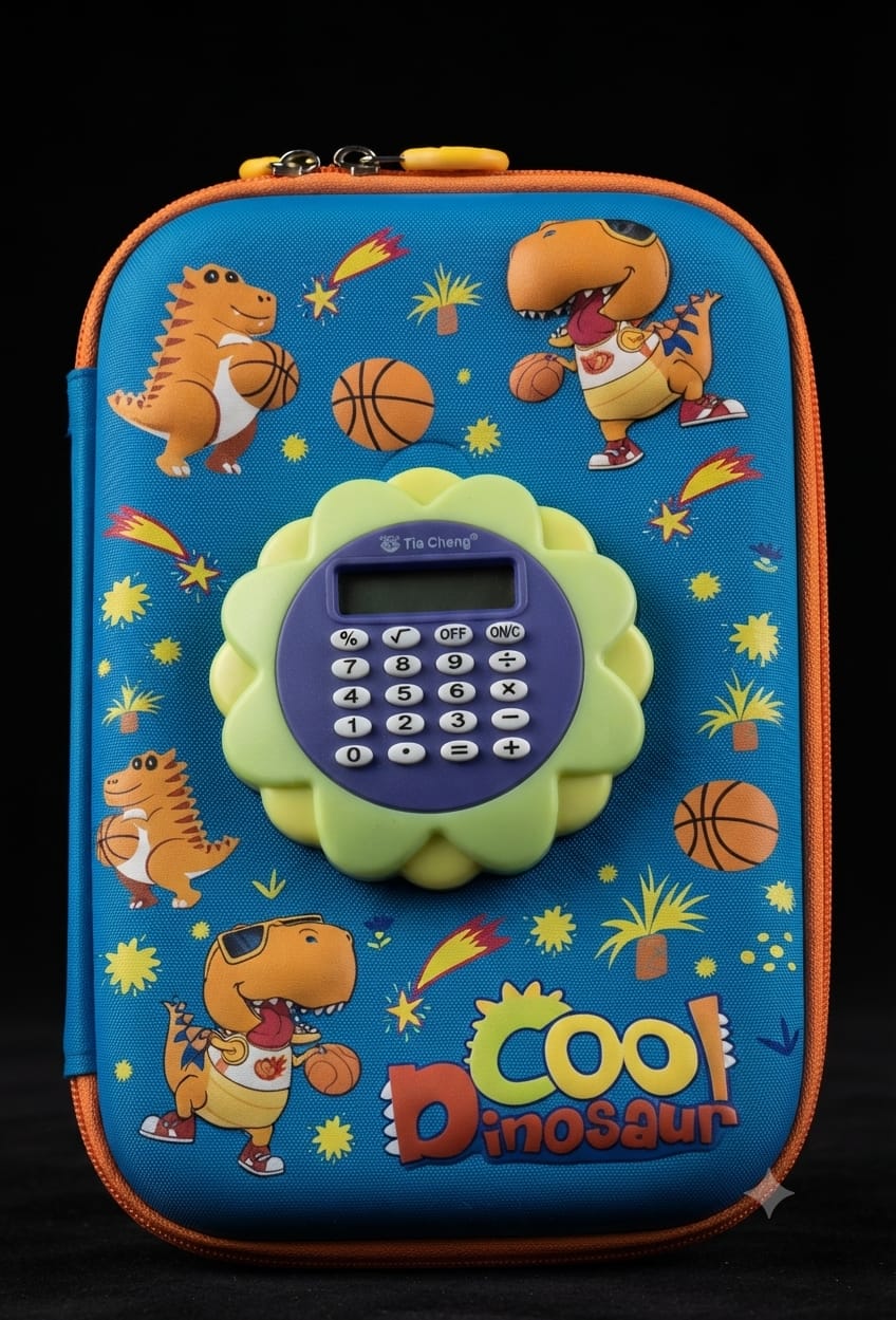 Bigman Cool Dinosaur Calculator Pencil Case – Blue Edition