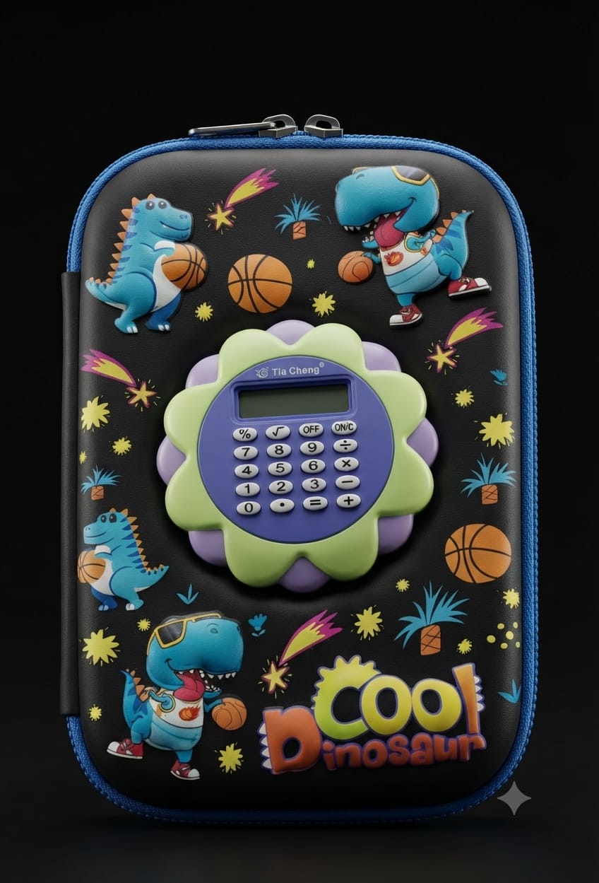 Bigman Cool Dinosaur Calculator Pencil Case – Black Edition