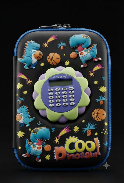 Bigman Cool Dinosaur Calculator Pencil Case – Black Edition