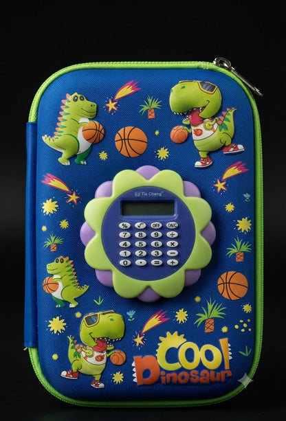 Bigman Cool Dinosaur Calculator Pencil Case – Blue & Green Edition
