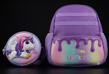 Bigman Unicorn Kids Backpack Set – Purple Edition (Backpack + Crossbody Bag)