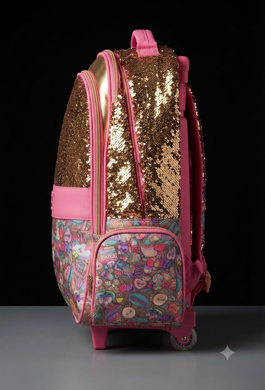 Bigman Sparkle Sequin Trolley School Backpack for Girls
