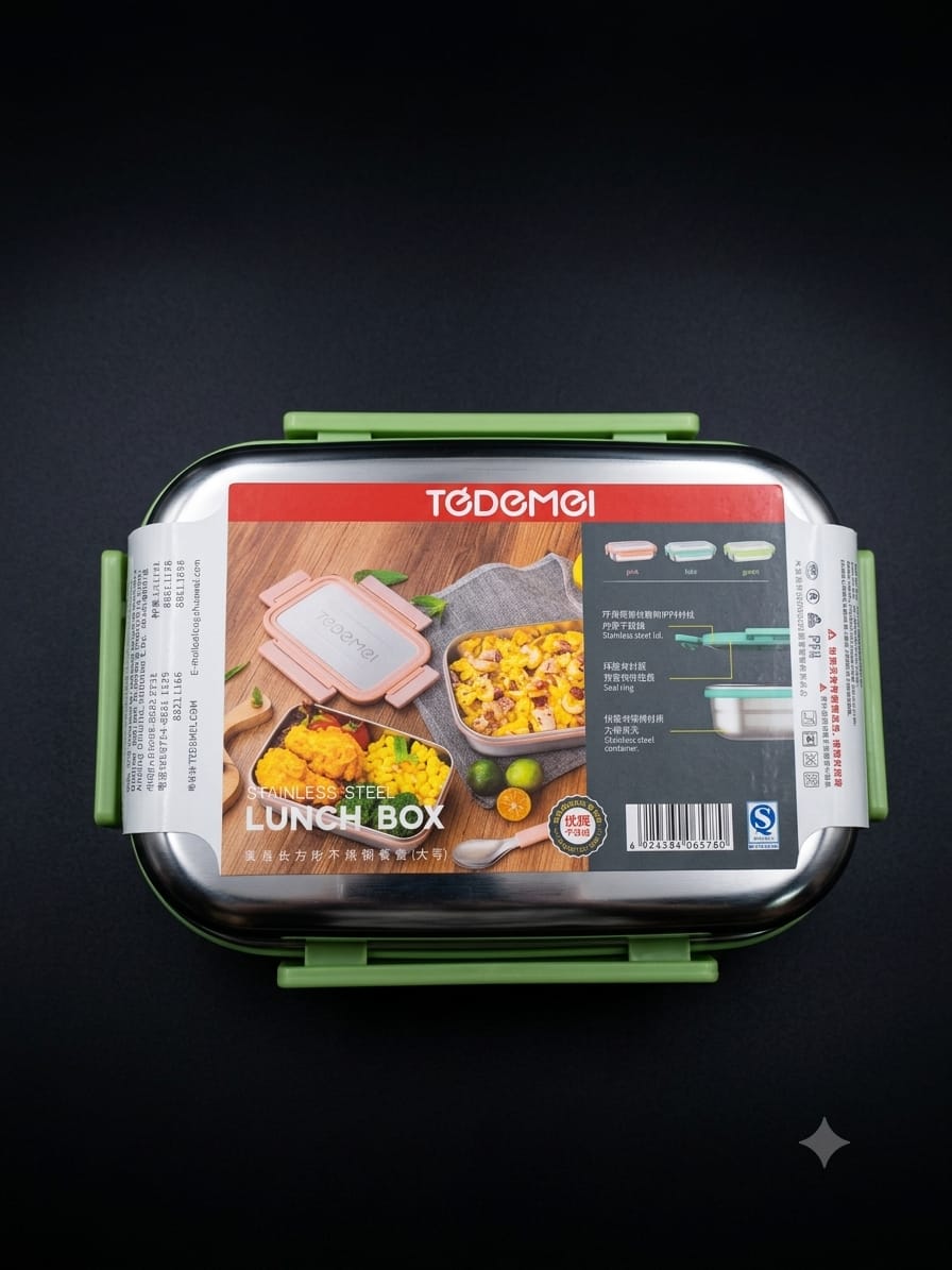 Stainless Steel Lunch Box with Locking Handles | Leak-Proof Food Container