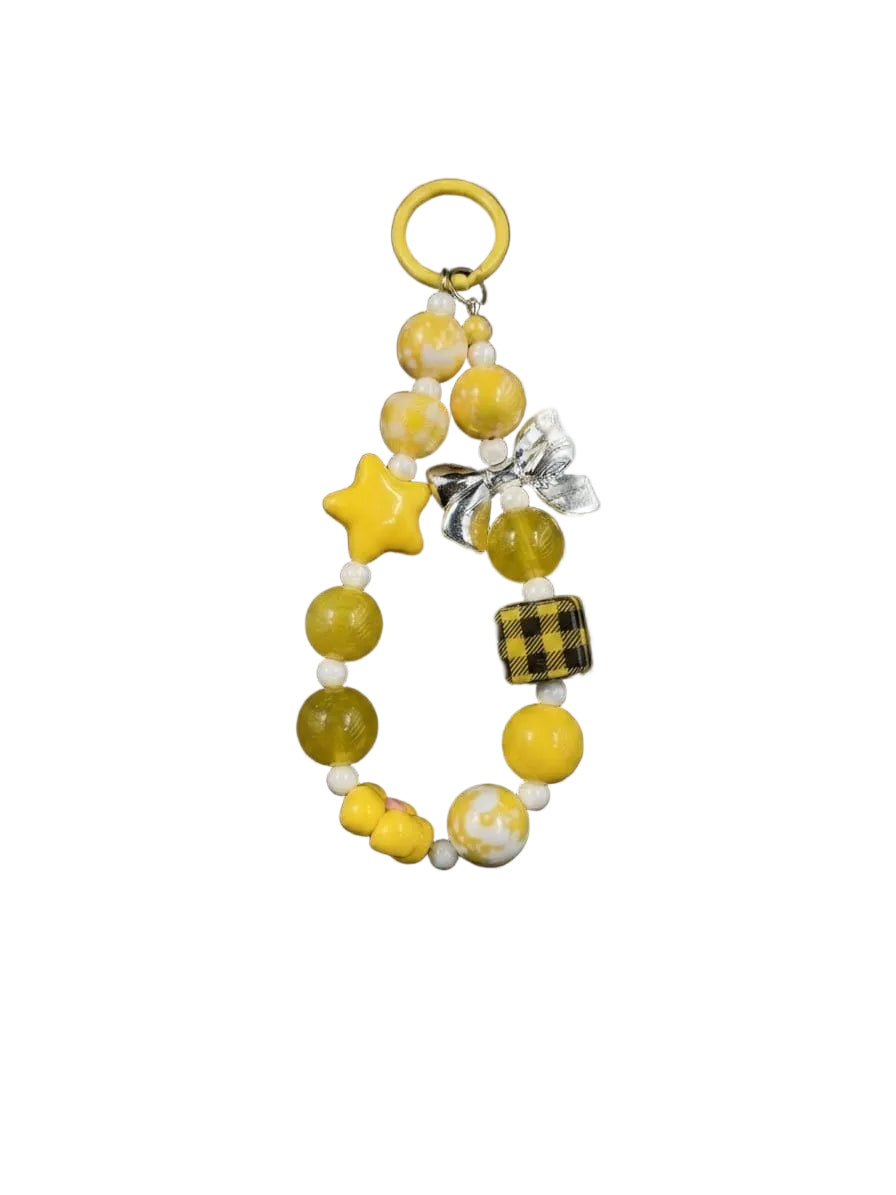 Bigman Yellow Beaded Bow Charm Keychain