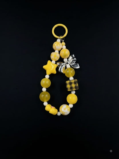 Bigman Yellow Beaded Bow Charm Keychain