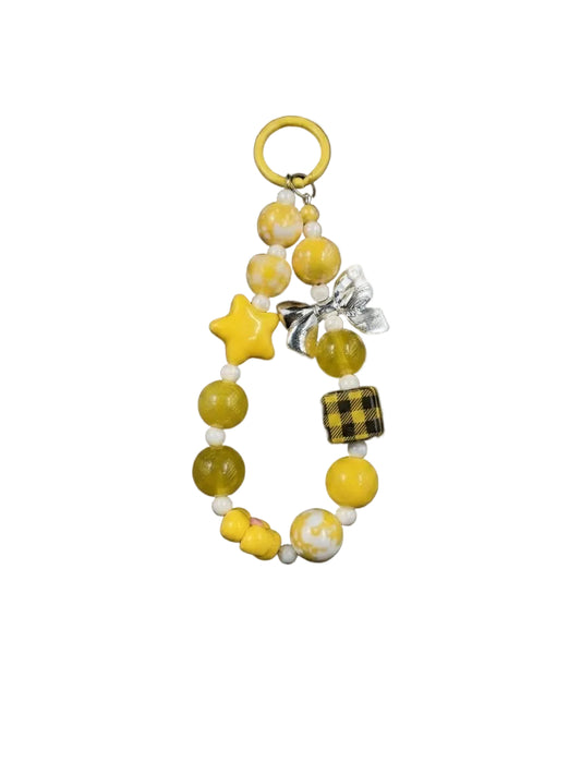 Bigman Yellow Beaded Bow Charm Keychain