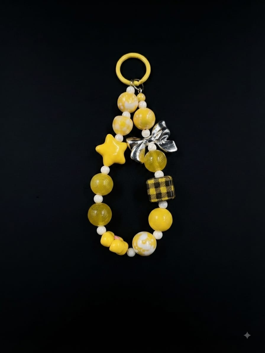 Bigman Yellow Beaded Bow Charm Keychain