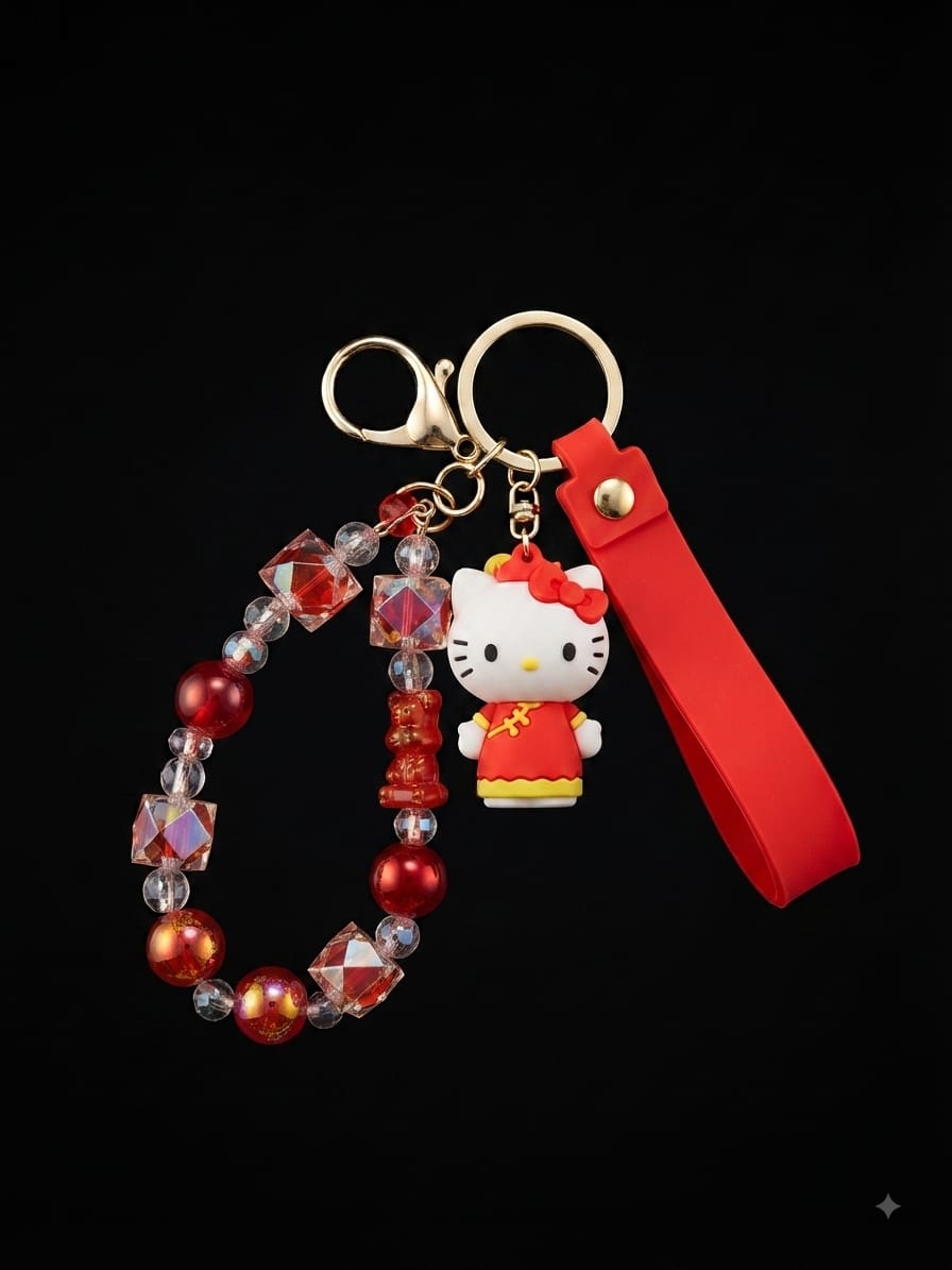 Red Hello Kitty Beaded Keychain