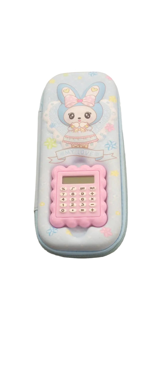 Cute Bunny Pencil Case with Built-in Calculator
