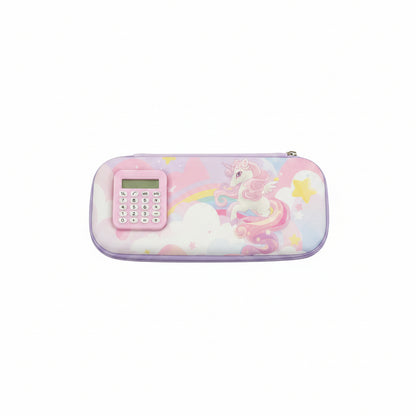 Pink Unicorn Pencil Case with Built-in Calculator