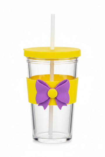 Cute Bowknot Glass Tumbler with Straw & Silicone Sleeve
