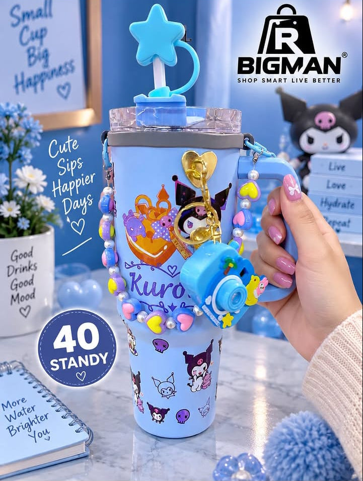 Cute & Aesthetic Kuromi-Themed Customized Blue Tumbler with Star Straw & Charms