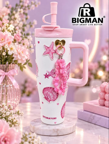 Cute & Aesthetic Customized Pink Tumbler with Straw and Charms